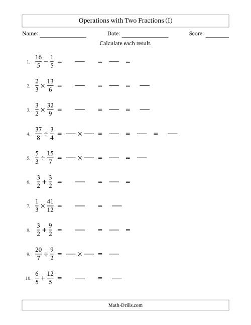 The Operations with Proper and Improper Fractions with Equal Denominators, Mixed Fractions Results and Some Simplifying (Fillable) (I) Math Worksheet