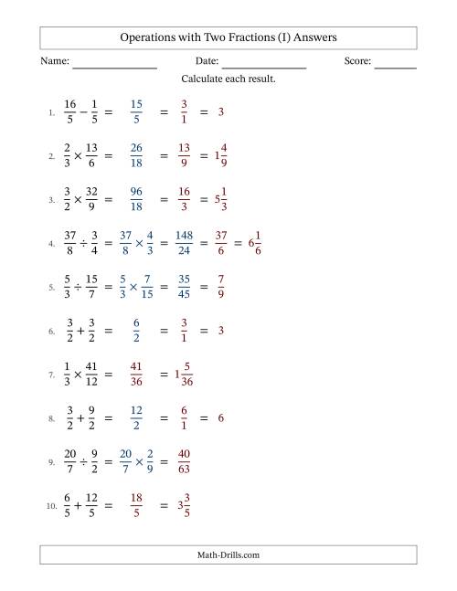 The Operations with Proper and Improper Fractions with Equal Denominators, Mixed Fractions Results and Some Simplifying (Fillable) (I) Math Worksheet Page 2
