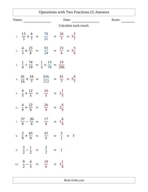 The Operations with Proper and Improper Fractions with Equal Denominators, Mixed Fractions Results and Some Simplifying (Fillable) (J) Math Worksheet Page 2