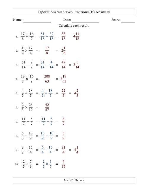 The Operations with Proper and Improper Fractions with Similar Denominators, Mixed Fractions Results and No Simplifying (Fillable) (B) Math Worksheet Page 2