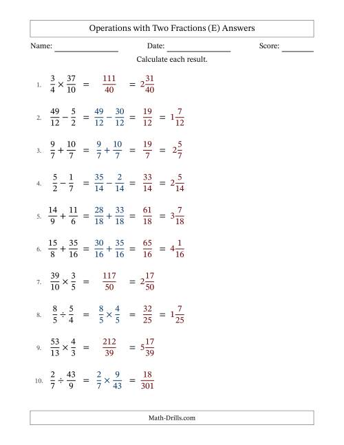The Operations with Proper and Improper Fractions with Similar Denominators, Mixed Fractions Results and No Simplifying (Fillable) (E) Math Worksheet Page 2