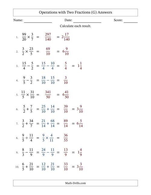 The Operations with Proper and Improper Fractions with Similar Denominators, Mixed Fractions Results and No Simplifying (Fillable) (G) Math Worksheet Page 2