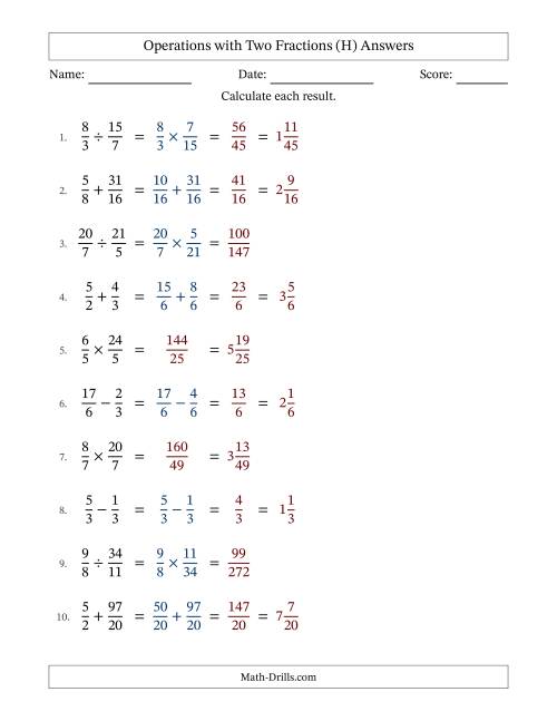 The Operations with Proper and Improper Fractions with Similar Denominators, Mixed Fractions Results and No Simplifying (Fillable) (H) Math Worksheet Page 2