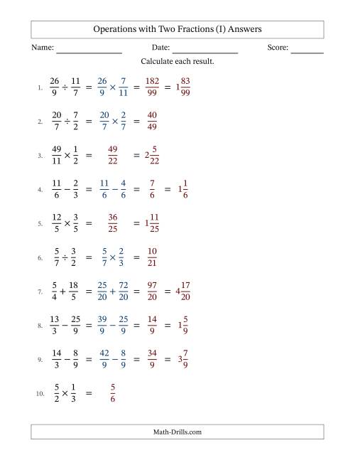 The Operations with Proper and Improper Fractions with Similar Denominators, Mixed Fractions Results and No Simplifying (Fillable) (I) Math Worksheet Page 2