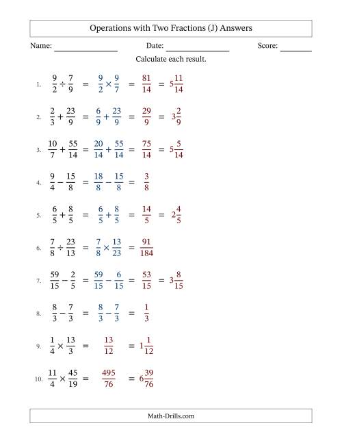 The Operations with Proper and Improper Fractions with Similar Denominators, Mixed Fractions Results and No Simplifying (Fillable) (J) Math Worksheet Page 2