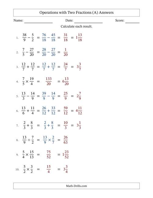 The Operations with Proper and Improper Fractions with Similar Denominators, Mixed Fractions Results and No Simplifying (Fillable) (All) Math Worksheet Page 2