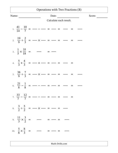 The Operations with Proper and Improper Fractions with Similar Denominators, Mixed Fractions Results and All Simplifying (Fillable) (B) Math Worksheet