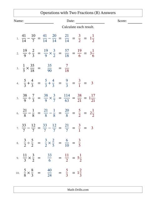 The Operations with Proper and Improper Fractions with Similar Denominators, Mixed Fractions Results and All Simplifying (Fillable) (B) Math Worksheet Page 2