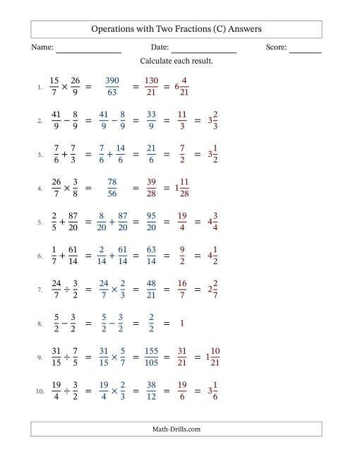 The Operations with Proper and Improper Fractions with Similar Denominators, Mixed Fractions Results and All Simplifying (Fillable) (C) Math Worksheet Page 2