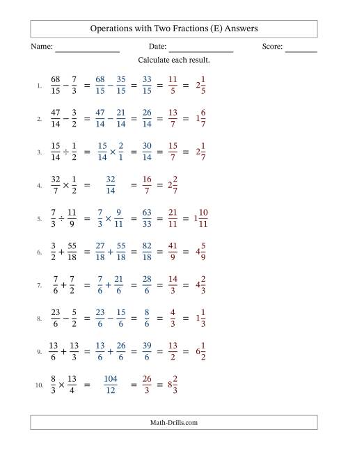 The Operations with Proper and Improper Fractions with Similar Denominators, Mixed Fractions Results and All Simplifying (Fillable) (E) Math Worksheet Page 2