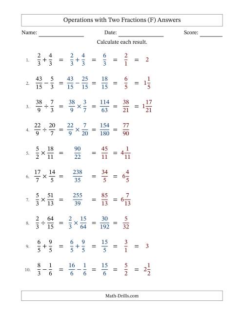 The Operations with Proper and Improper Fractions with Similar Denominators, Mixed Fractions Results and All Simplifying (Fillable) (F) Math Worksheet Page 2