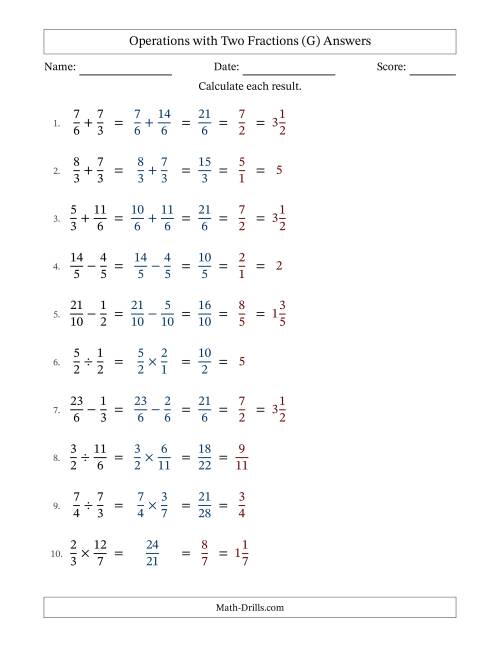 The Operations with Proper and Improper Fractions with Similar Denominators, Mixed Fractions Results and All Simplifying (Fillable) (G) Math Worksheet Page 2