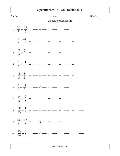 The Operations with Proper and Improper Fractions with Similar Denominators, Mixed Fractions Results and All Simplifying (Fillable) (H) Math Worksheet
