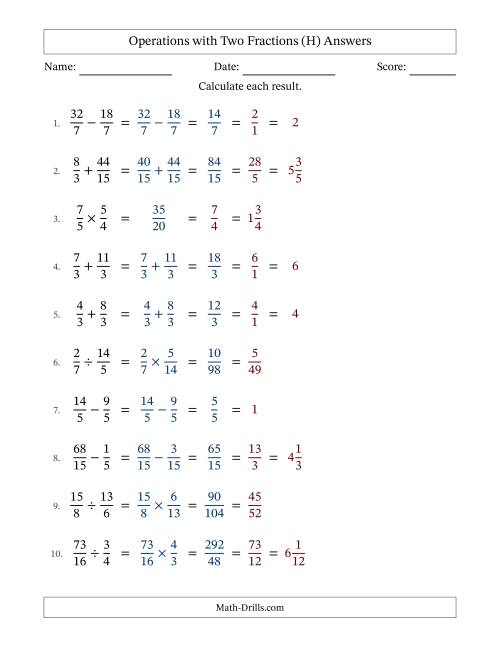 The Operations with Proper and Improper Fractions with Similar Denominators, Mixed Fractions Results and All Simplifying (Fillable) (H) Math Worksheet Page 2