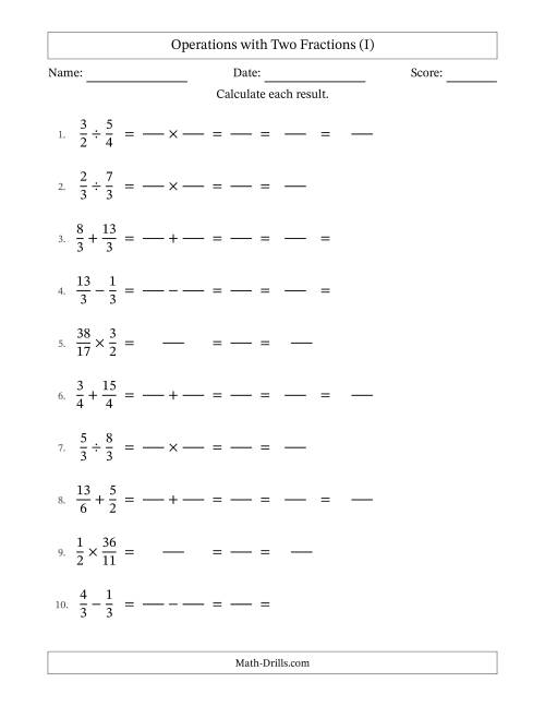 The Operations with Proper and Improper Fractions with Similar Denominators, Mixed Fractions Results and All Simplifying (Fillable) (I) Math Worksheet