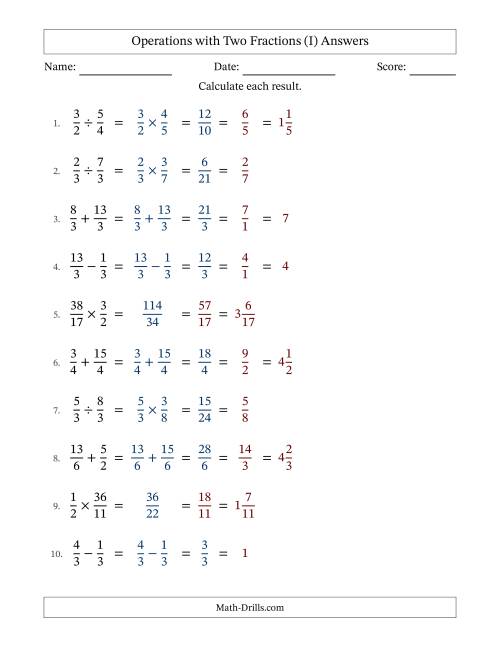 The Operations with Proper and Improper Fractions with Similar Denominators, Mixed Fractions Results and All Simplifying (Fillable) (I) Math Worksheet Page 2