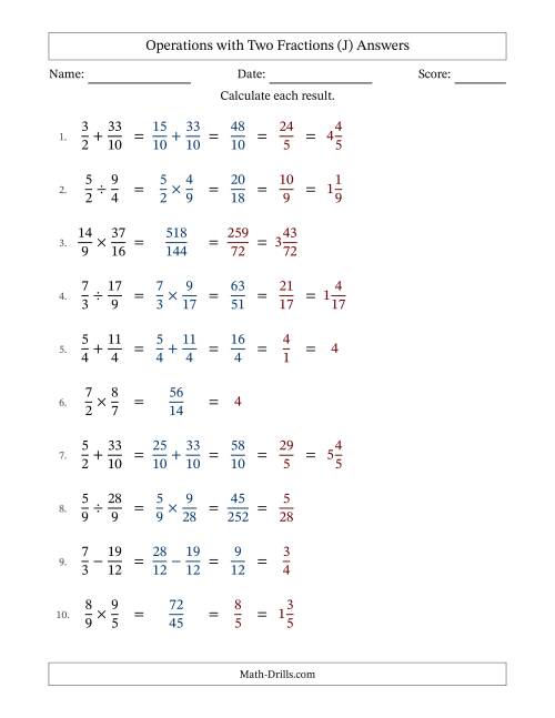 The Operations with Proper and Improper Fractions with Similar Denominators, Mixed Fractions Results and All Simplifying (Fillable) (J) Math Worksheet Page 2