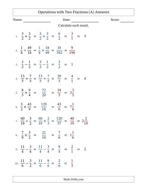 The Operations with Proper and Improper Fractions with Similar Denominators, Mixed Fractions Results and All Simplifying (Fillable) (All) Math Worksheet Page 2