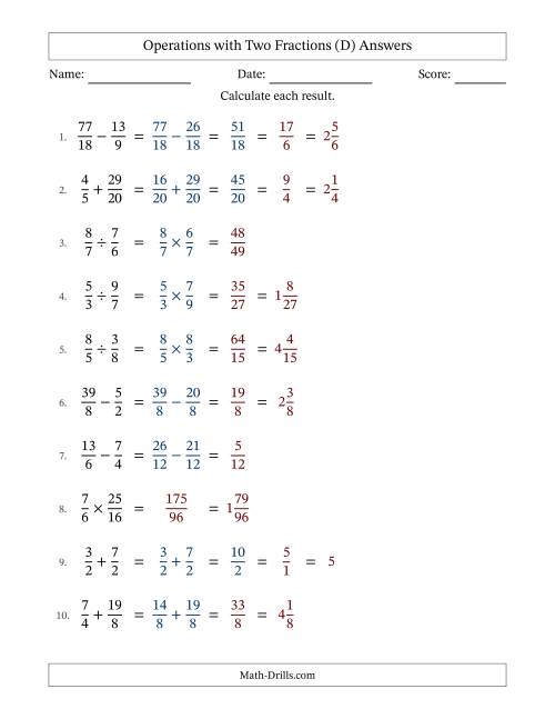 The Operations with Proper and Improper Fractions with Similar Denominators, Mixed Fractions Results and Some Simplifying (Fillable) (D) Math Worksheet Page 2