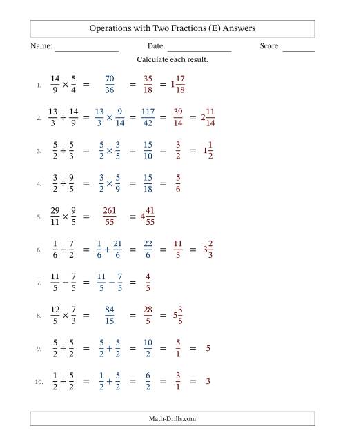 The Operations with Proper and Improper Fractions with Similar Denominators, Mixed Fractions Results and Some Simplifying (Fillable) (E) Math Worksheet Page 2