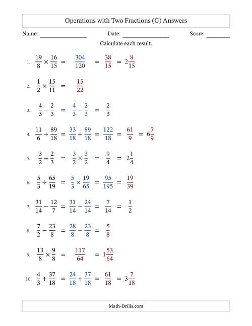 The Operations with Proper and Improper Fractions with Similar Denominators, Mixed Fractions Results and Some Simplifying (Fillable) (G) Math Worksheet Page 2