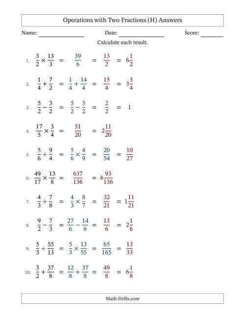 The Operations with Proper and Improper Fractions with Similar Denominators, Mixed Fractions Results and Some Simplifying (Fillable) (H) Math Worksheet Page 2
