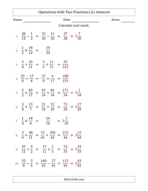 The Operations with Proper and Improper Fractions with Unlike Denominators, Mixed Fractions Results and No Simplifying (Fillable) (A) Math Worksheet Page 2