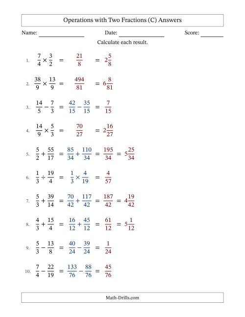 The Operations with Proper and Improper Fractions with Unlike Denominators, Mixed Fractions Results and No Simplifying (Fillable) (C) Math Worksheet Page 2