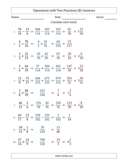 The Operations with Proper and Improper Fractions with Unlike Denominators, Mixed Fractions Results and All Simplifying (Fillable) (B) Math Worksheet Page 2