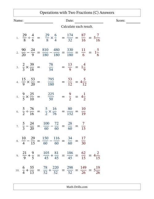 The Operations with Proper and Improper Fractions with Unlike Denominators, Mixed Fractions Results and All Simplifying (Fillable) (C) Math Worksheet Page 2