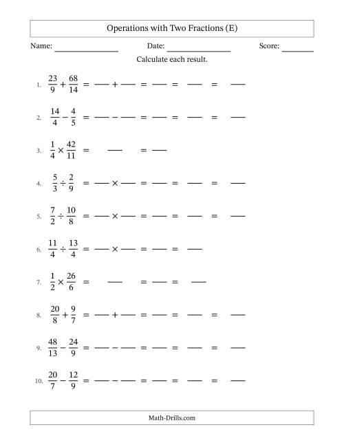 The Operations with Proper and Improper Fractions with Unlike Denominators, Mixed Fractions Results and All Simplifying (Fillable) (E) Math Worksheet