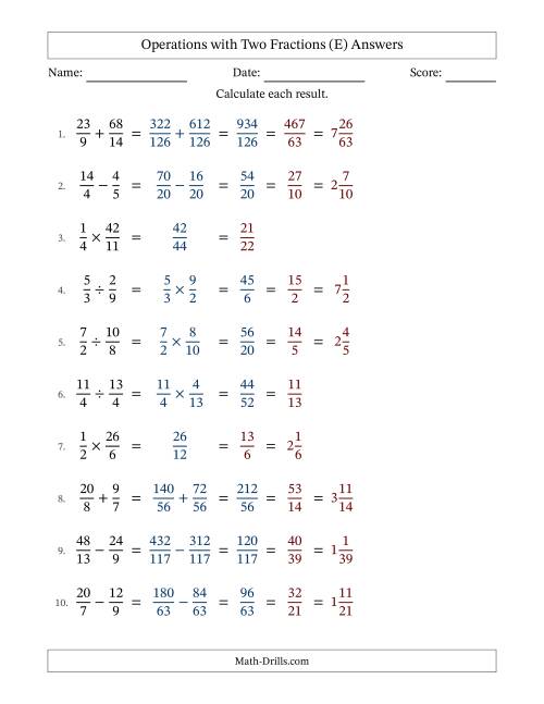 The Operations with Proper and Improper Fractions with Unlike Denominators, Mixed Fractions Results and All Simplifying (Fillable) (E) Math Worksheet Page 2