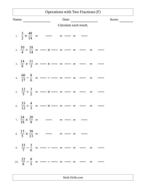 The Operations with Proper and Improper Fractions with Unlike Denominators, Mixed Fractions Results and All Simplifying (Fillable) (F) Math Worksheet