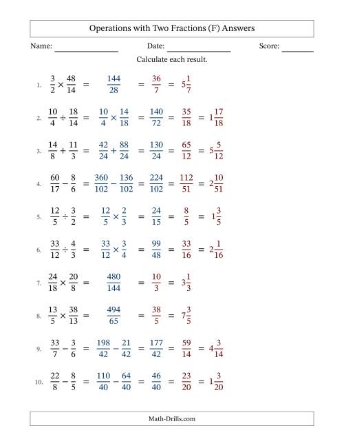 The Operations with Proper and Improper Fractions with Unlike Denominators, Mixed Fractions Results and All Simplifying (Fillable) (F) Math Worksheet Page 2
