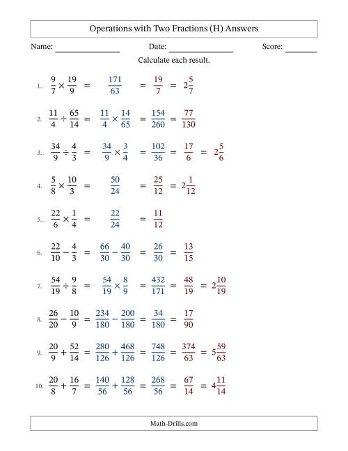 The Operations with Proper and Improper Fractions with Unlike Denominators, Mixed Fractions Results and All Simplifying (Fillable) (H) Math Worksheet Page 2