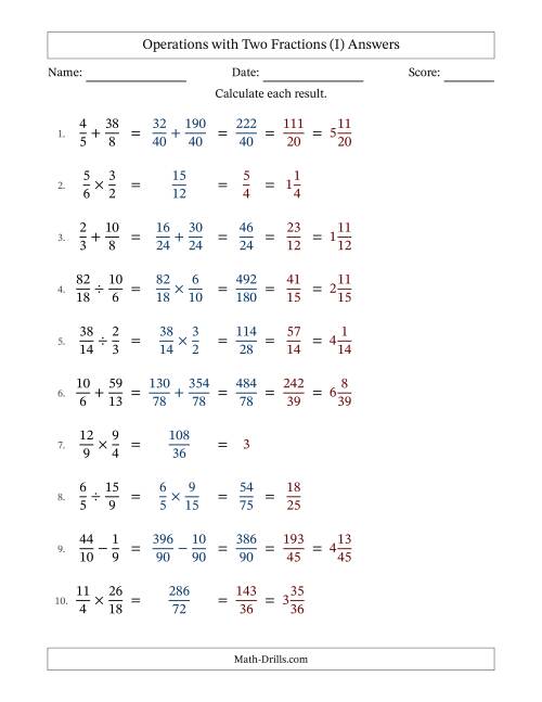 The Operations with Proper and Improper Fractions with Unlike Denominators, Mixed Fractions Results and All Simplifying (Fillable) (I) Math Worksheet Page 2