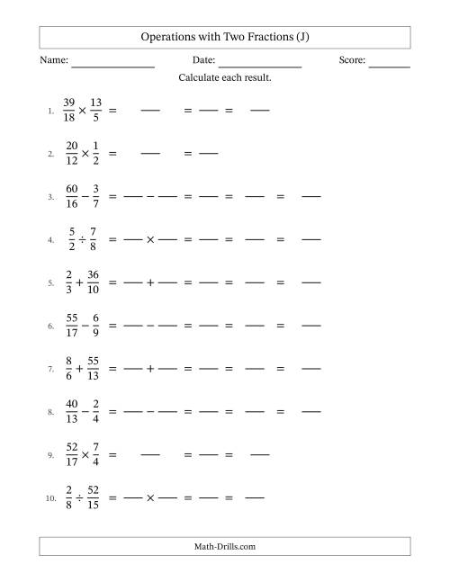 The Operations with Proper and Improper Fractions with Unlike Denominators, Mixed Fractions Results and All Simplifying (Fillable) (J) Math Worksheet