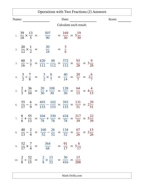 The Operations with Proper and Improper Fractions with Unlike Denominators, Mixed Fractions Results and All Simplifying (Fillable) (J) Math Worksheet Page 2