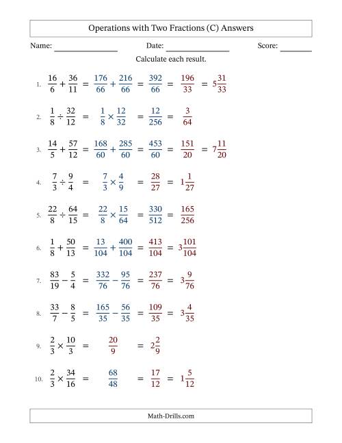 The Operations with Proper and Improper Fractions with Unlike Denominators, Mixed Fractions Results and Some Simplifying (Fillable) (C) Math Worksheet Page 2