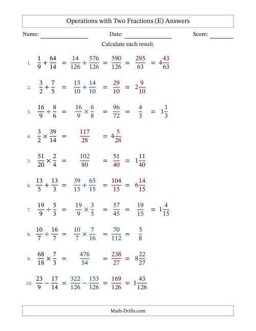 The Operations with Proper and Improper Fractions with Unlike Denominators, Mixed Fractions Results and Some Simplifying (Fillable) (E) Math Worksheet Page 2