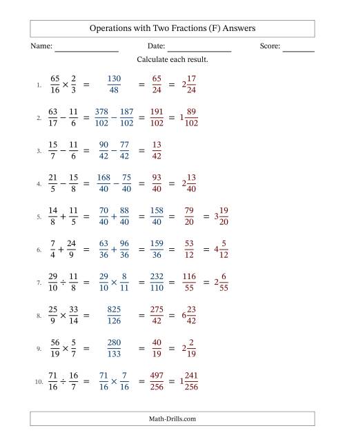 The Operations with Proper and Improper Fractions with Unlike Denominators, Mixed Fractions Results and Some Simplifying (Fillable) (F) Math Worksheet Page 2