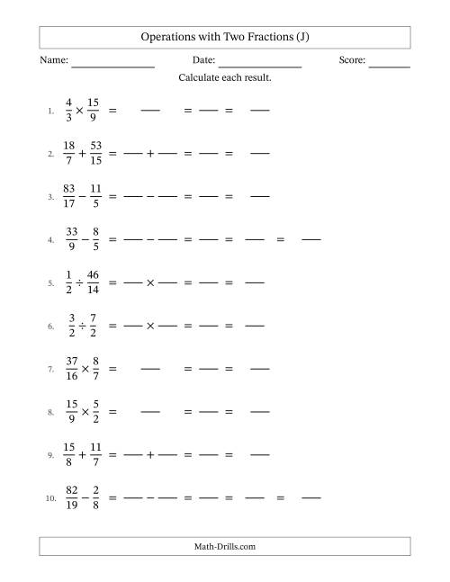 The Operations with Proper and Improper Fractions with Unlike Denominators, Mixed Fractions Results and Some Simplifying (Fillable) (J) Math Worksheet