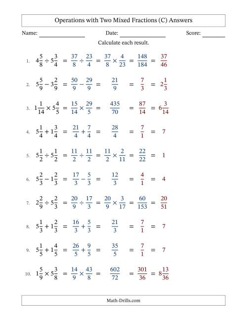The Operations with Two Mixed Fractions with Equal Denominators, Mixed Fractions Results and All Simplifying (Fillable) (C) Math Worksheet Page 2