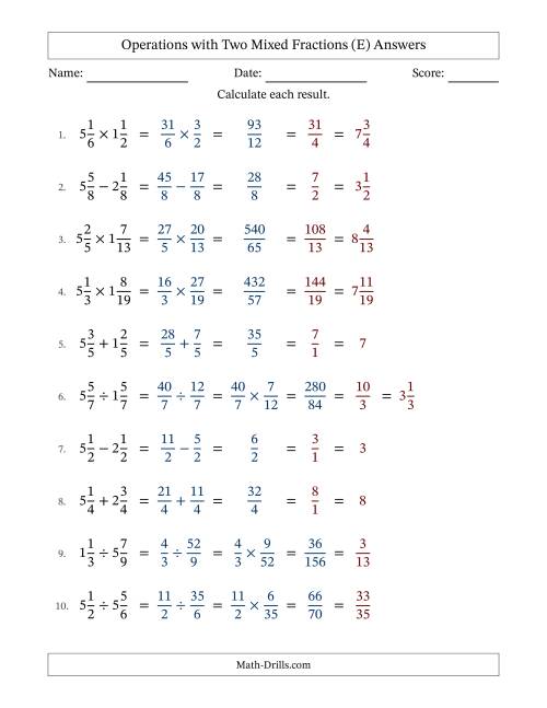 The Operations with Two Mixed Fractions with Equal Denominators, Mixed Fractions Results and All Simplifying (Fillable) (E) Math Worksheet Page 2