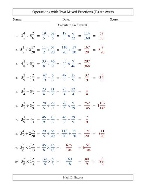 The Operations with Two Mixed Fractions with Similar Denominators, Mixed Fractions Results and No Simplifying (Fillable) (E) Math Worksheet Page 2