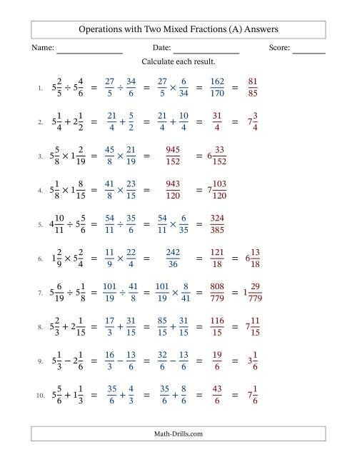 The Operations with Two Mixed Fractions with Similar Denominators, Mixed Fractions Results and No Simplifying (Fillable) (All) Math Worksheet Page 2
