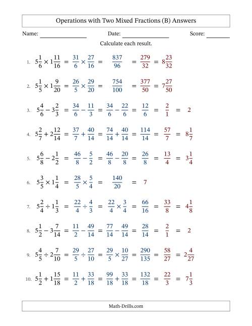 The Operations with Two Mixed Fractions with Similar Denominators, Mixed Fractions Results and All Simplifying (Fillable) (B) Math Worksheet Page 2
