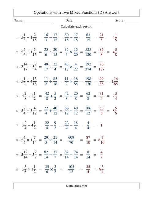 The Operations with Two Mixed Fractions with Similar Denominators, Mixed Fractions Results and All Simplifying (Fillable) (D) Math Worksheet Page 2
