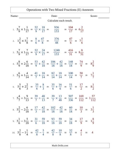 The Operations with Two Mixed Fractions with Similar Denominators, Mixed Fractions Results and All Simplifying (Fillable) (E) Math Worksheet Page 2
