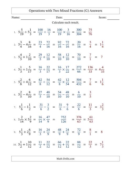 The Operations with Two Mixed Fractions with Similar Denominators, Mixed Fractions Results and All Simplifying (Fillable) (G) Math Worksheet Page 2